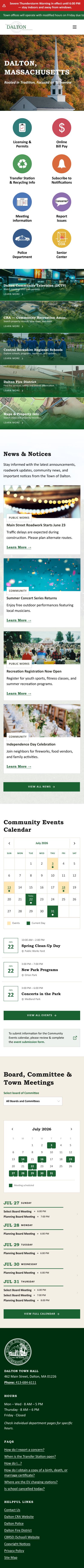 Town of Dalton, Massachusetts mobile design